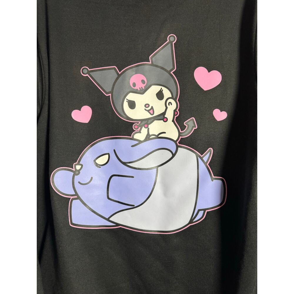 SANRIO KUROMI Hoodie NEW Double Graphic Kangaroo Pocket Black Size M - Picture 4 of 11